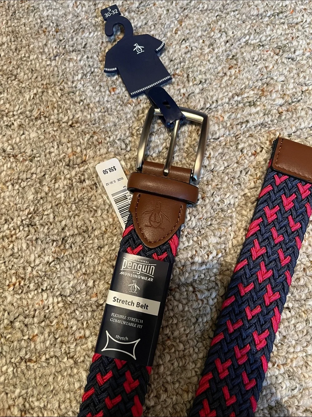 NEW Penguin men’s braided belt blue/red Small 30-32